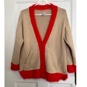 Juicy Couture Angora Trim Cotton Sweater Cardigan Red / Beige Y2K Women's M / L
